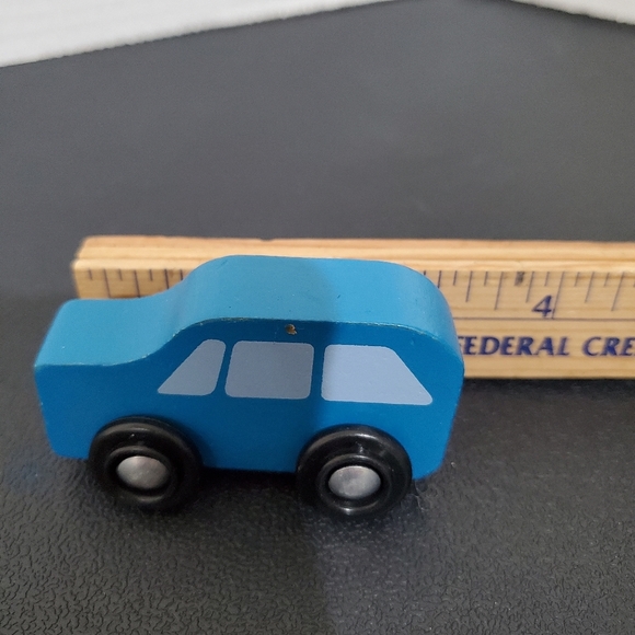 Wood Blue Van Car Truck & Police Car Toy figures rolling wheels play L👀K - Picture 5 of 9